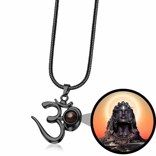 Om Projection Photo Necklace on model