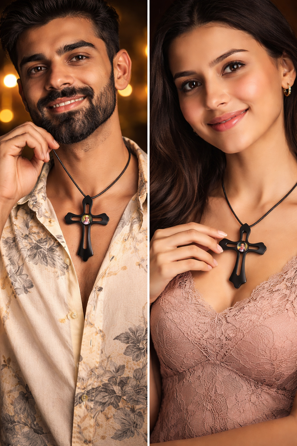 ✝️🖤 Men’s Cross Projection Photo Necklace on model