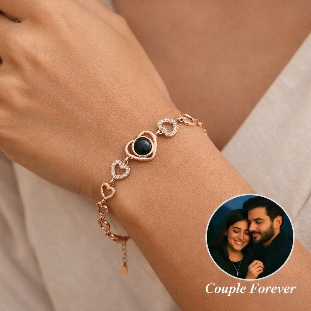 💖 Chain of Hearts Photo Projection Bracelet 💖 on model