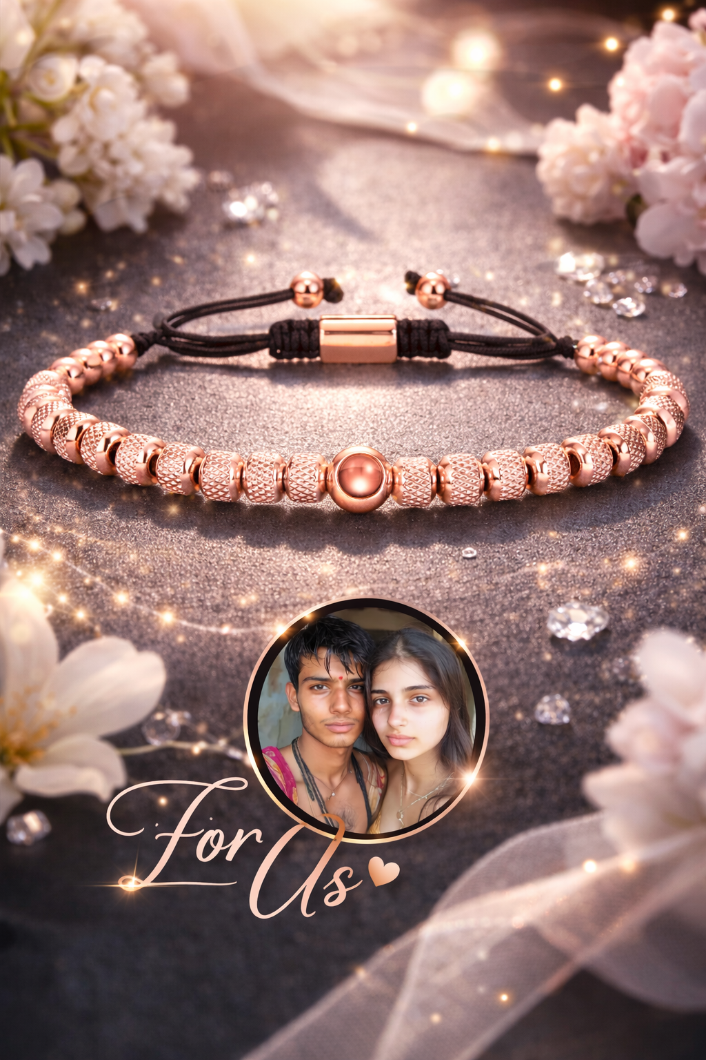 👑 Luxury Gold Bead Photo Projection Bracelet 👑