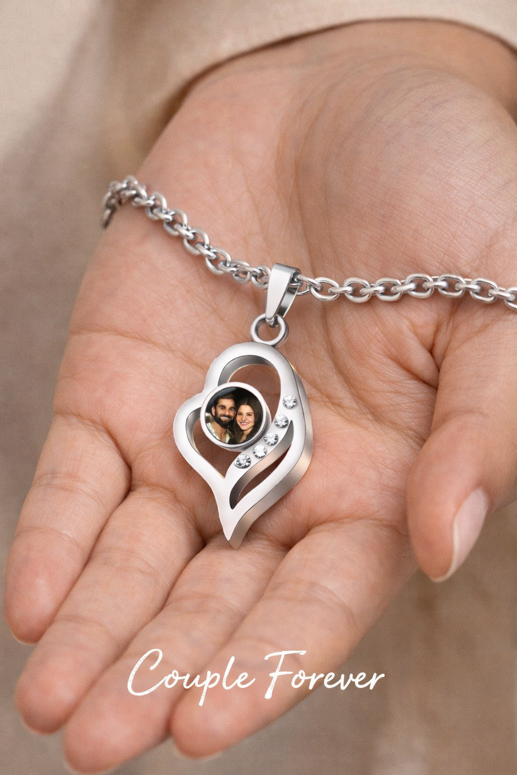 💖✨ Dazzling Heart Projection Photo Pendant on model
