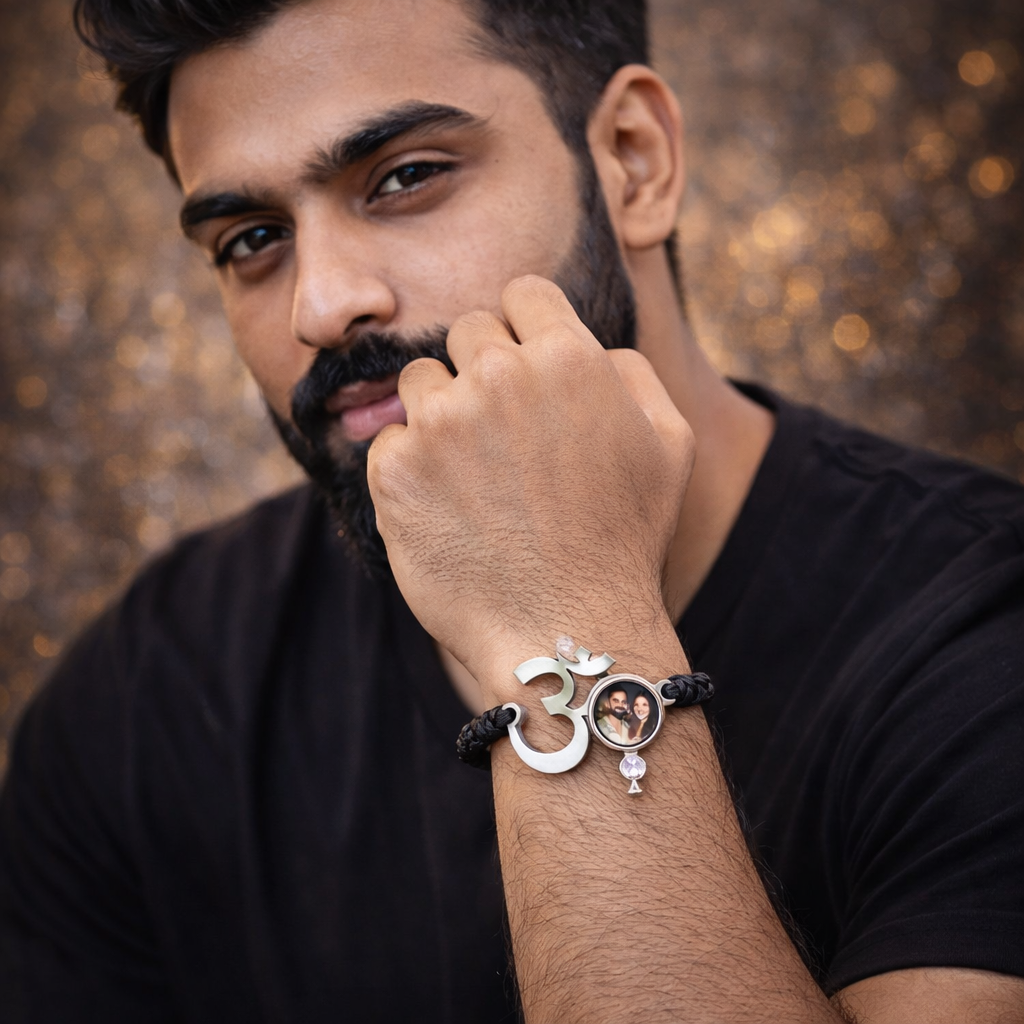🕉️ Custom Photo OM Braided Bracelet 🕉️ on model